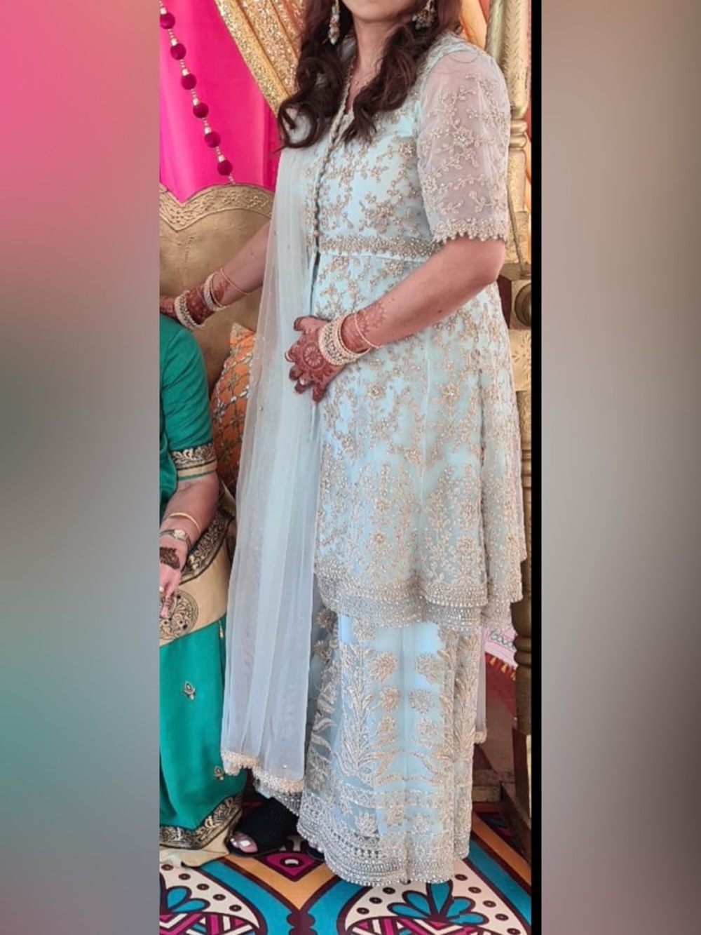 Elegant Embroidered Sharara in Light Blue  and Gold
